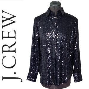 XS Sequin J. Crew Blouse hidden button Collection Navy